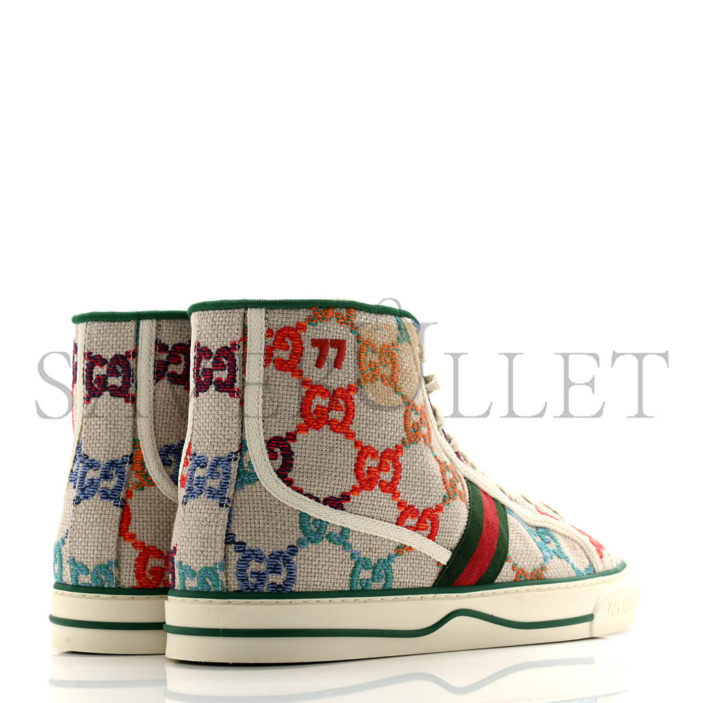 GUCCI LINEN PSYCHEDELIC MINI GG MONOGRAM MENS 1977 TENNIS HIGH TOP SNEAKERS 